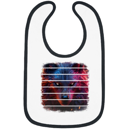 Retro blue purple cosmic lone wolfs intense stare anime art Bibs