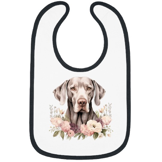 Weimaraner Dog With Flowers vintages Pastel Floral Border Bibs