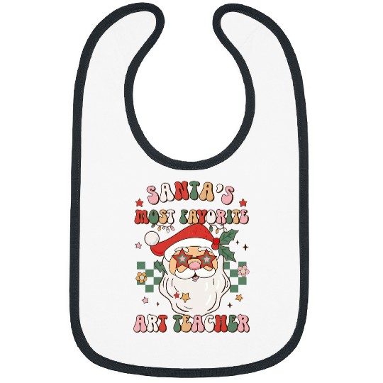 Santas mosts Favorite Art Teacher Groovy Retro Christmas Bibs