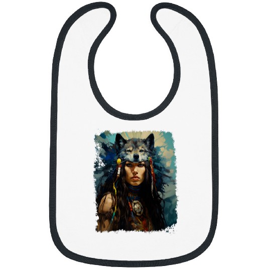 Discover Native American Girl Female wolfs Spiritual Animal Bibs