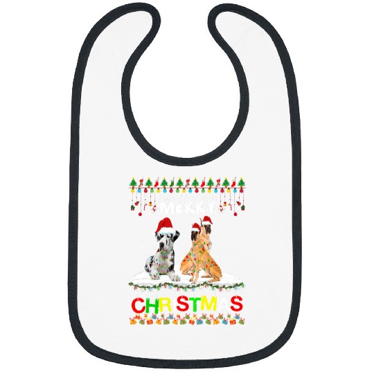 Dog Great Dane Christmas Tree Light Pajama Xmas Dog T-Shirt Bibs