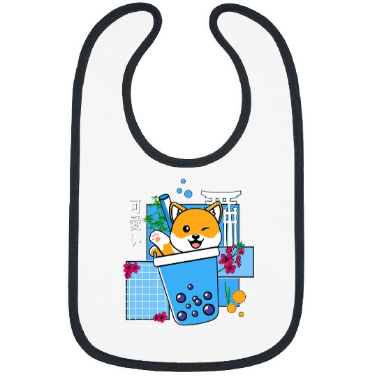 Discover Dog Shiba Inu Boba Bubble Tea Cute Anime Neko Kawaii for Girls Bibs