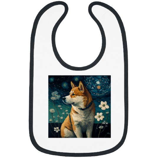 Dog Shiba Inu Starry Night Cute Dog Art 3 Bibs