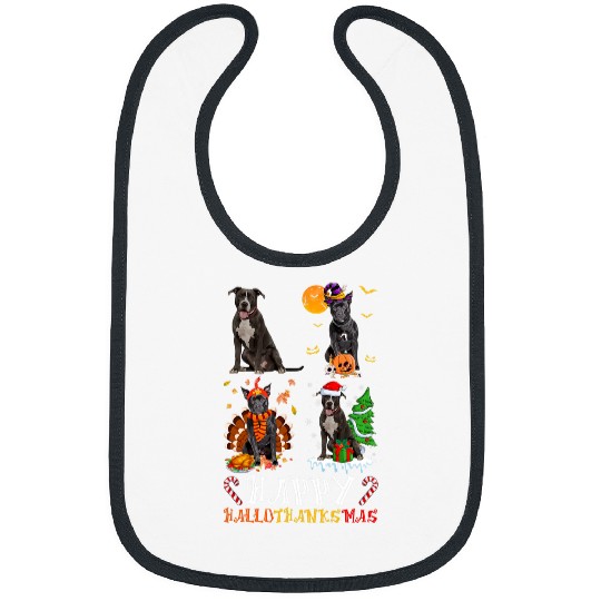 Pitbull Dog Halloween Thanksgiving xmass Happy Hallothanksmas Bibs