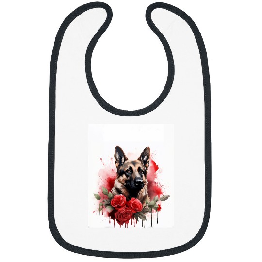 German Shepherd Dog with Bleeding Roses Painting Bibs