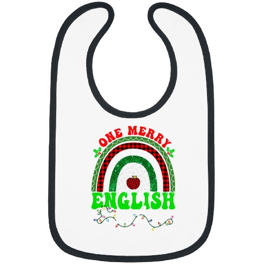 One Merry English Teacher Rainbow buffalo plaids Christmas Bibs