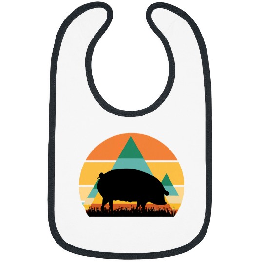 Discover Pig 2Farm Farming Piglets Piggy Hog SWines Cute Retro Sunset Bibs