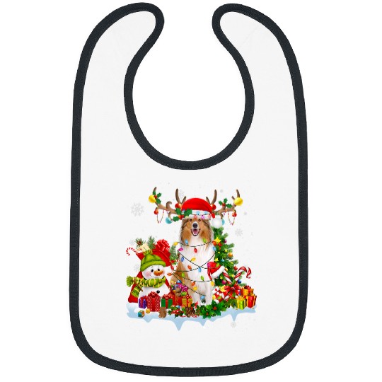 Rough Collie Santa Hat Reindeer Christmas Lights Pajama Bibs