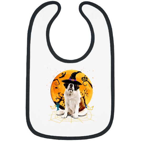 Scary Halloween Cute Saint Bernard Costume Witch Hat Moon Bibs
