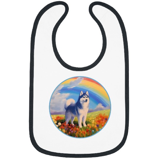 Siberian Husky Rainbow Bridge Cute Colorful Dog Memorial Bibs