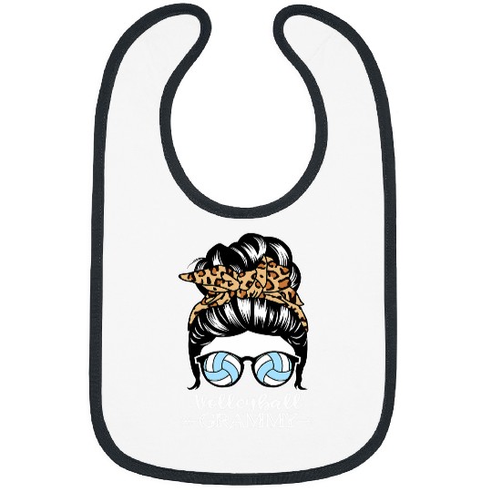 Volleyball Grammy Messy Bun Hair Funny Volleyball Grammy Bibs