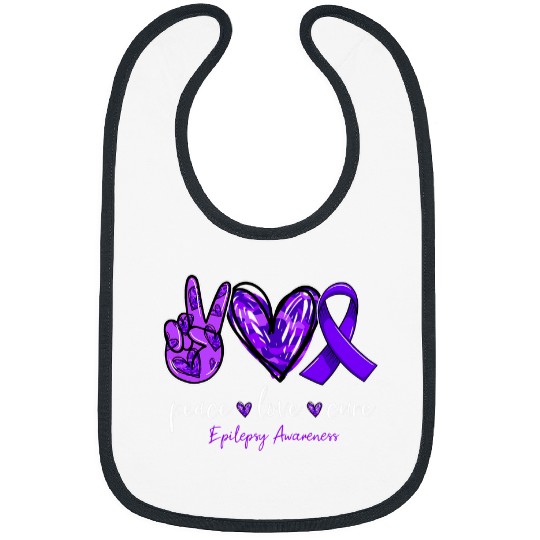 Peace love cure purple ribbon epilepsy awareness month Bibs