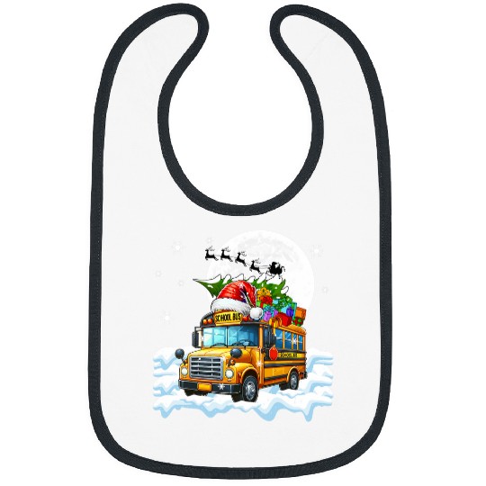 Santa School Bus Carrying Christmas Tree Driver xmass Moon Bibs