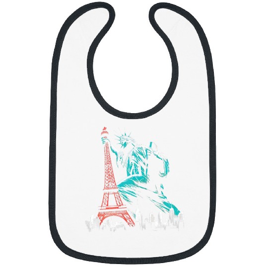 Statue Of Liberty Climbing On Eiffel Tower Funny Paris NYC Bibs