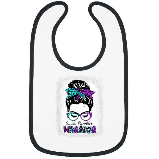suicides Prevention Warrior Messy Bun Teal Purple Ribbon 1 Bibs