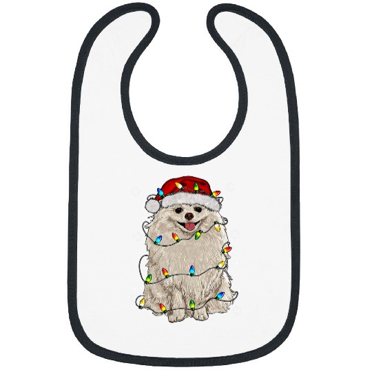Pomeranian Dog Santa Christmas Tree Lights Pajama Xmas Bibs