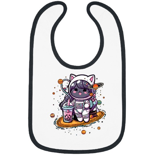 Kawaii Cat Bubble Boba Tea In Space Astronaut Anime Girls Bibs