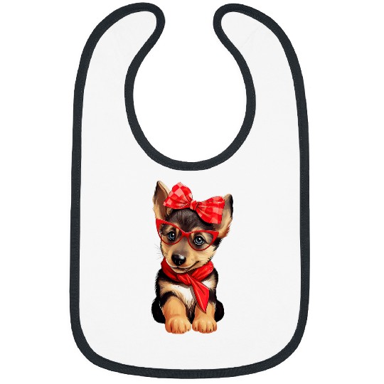 German Shepherd Wearing Red Glasses And Headband Bandana Bibs
