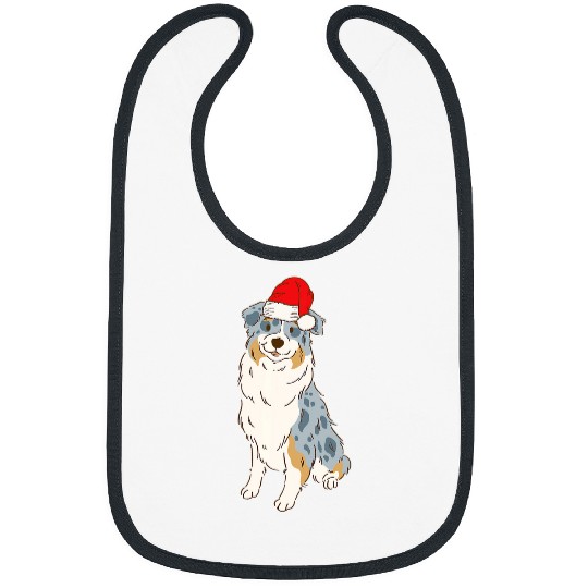 Santa Australian Shepherd Winter Christmas Dog Mom Holiday 2 Bibs