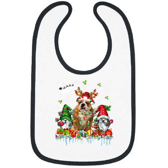 Santa Reindeer Bulldog Couple Gnomes Christmas Lights Bibs