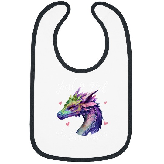 Just A Girl Who Loves Dragons Cute Dragon Watercolor Art Bibs