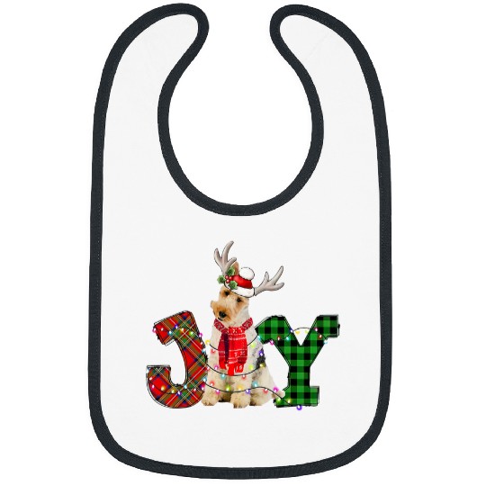 Joy Christmas Lights Wire Fox Terrier Dog Santa Hat Pajama Bibs