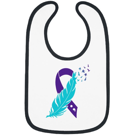 Teal Purple Ribbon Feather Semicolon suicides Prevention Bibs