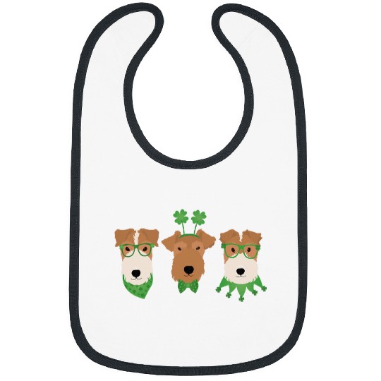 St Patricks Day Wire Fox Terrier Dogs Cute Dog Lucky Clover Bibs