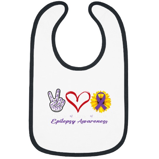 Peace Love Cure Purple Ribbon Epilepsy Awareness Bibs