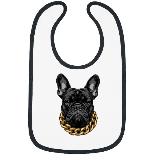 Stylish French Bulldog with Golden Chain Collar Necklace 1 Bibs