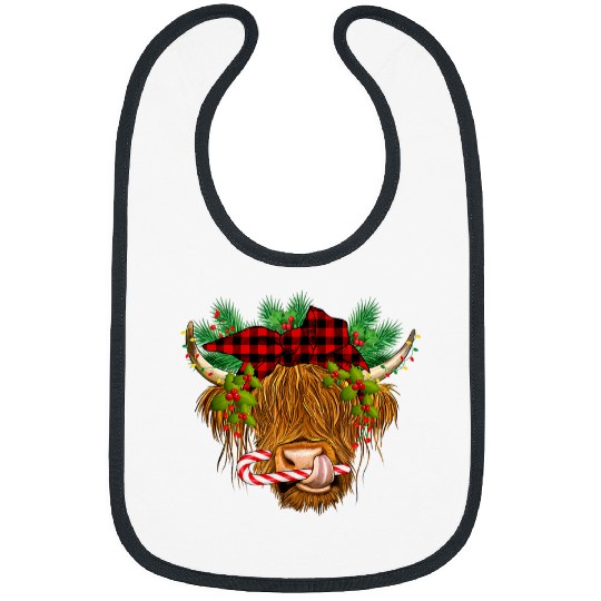 Highland Cow Red Plaid Candy Cane Cow Lover Mooey Christmas Bibs