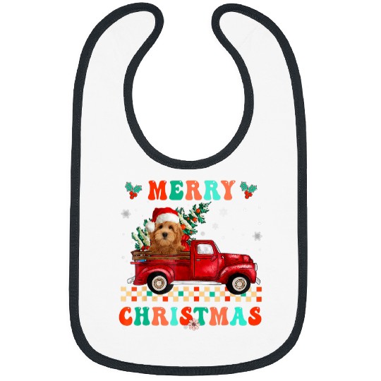 Dog Goldendoodle Riding Red Truck Christmas Decorations T-Shirt Bibs