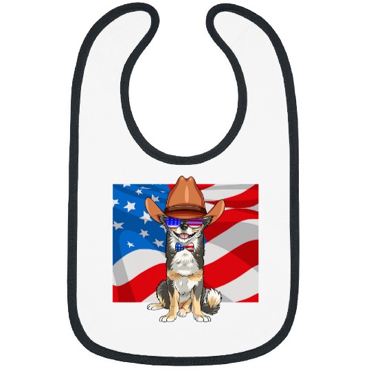 Long haired Chihuahua 4th Of July Patriotic American Flag Bibs