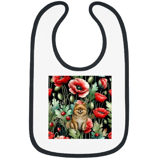 Pomeranian Red Poppy Ladybug vintages Flowers Bibs