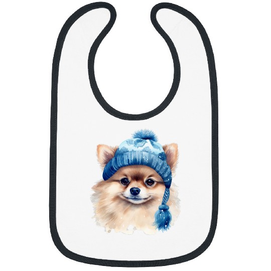 Pomeranian Pom Pom in Blue Winter Hat Cute Bibs