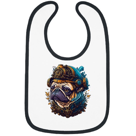 Steampunk Pug Dog Aesthetic Vaporwave Dog Design Bibs