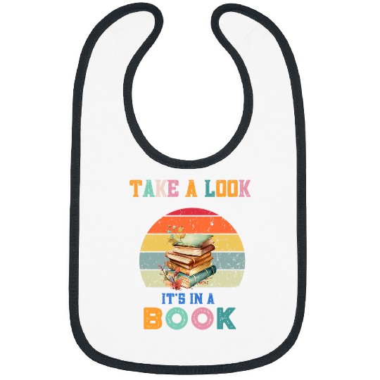Take a look its in a book retro rainbow reading librarian Bibs