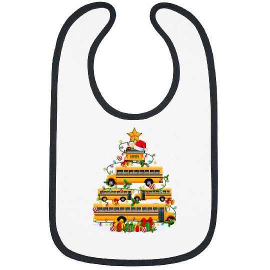 School Buses Christmas Tree Lights 2Ornaments xmass PJS Men Bibs