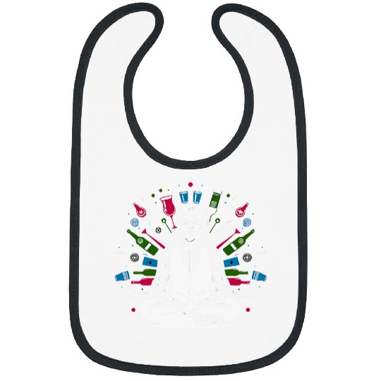 Retro Meditating Bartender Surrounded By Bottles And Glasses Bibs