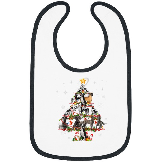 Dog Great Dane Christmas Dog Tree Lights Pajamas Funny Dogs 22 Bibs