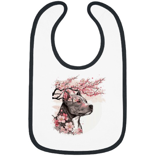 Staffordshire Bull Terrier Cherry Blossom Dog Breed Sakura Bibs