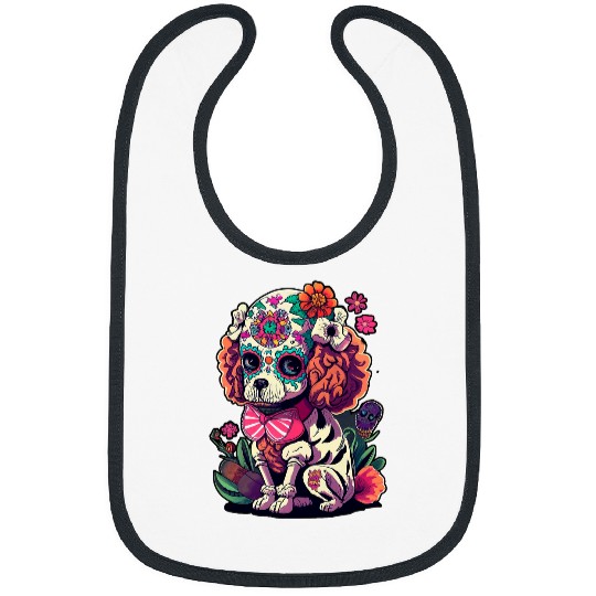 Poodle Sugar skull Dia De Los Muertos halloween Bibs