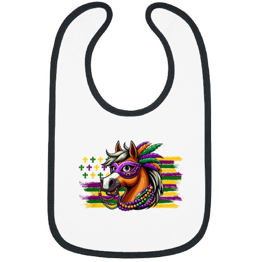 Horse Face Wearing Mardi Gras Masked Beads Costume Parades Bibs