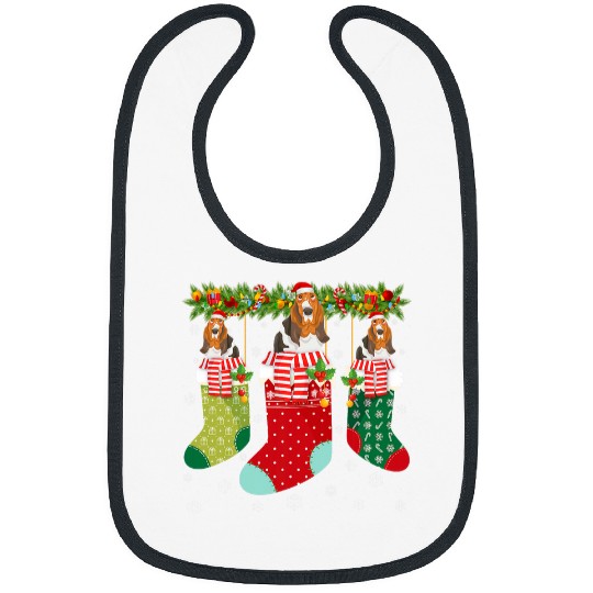 Three Basset Hound Dog in Socks Ugly Christmas Sweater Party Bibs