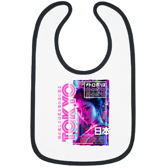 Tokyo City 80s Synthwave Geisha Japan Tokyo Bibs
