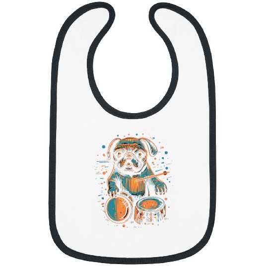 Pug Playing Drums Funny Drummer Drumming Drumset Drum Player Bibs