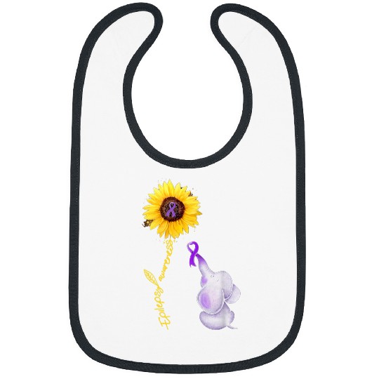 purple ribbon elephant sunflower epilepsy awareness Bibs
