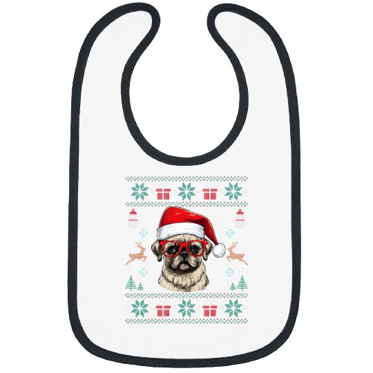 Ugly Pug Dogs Lover Santa Hat xmass Light Pug Dogs Christmas Bibs