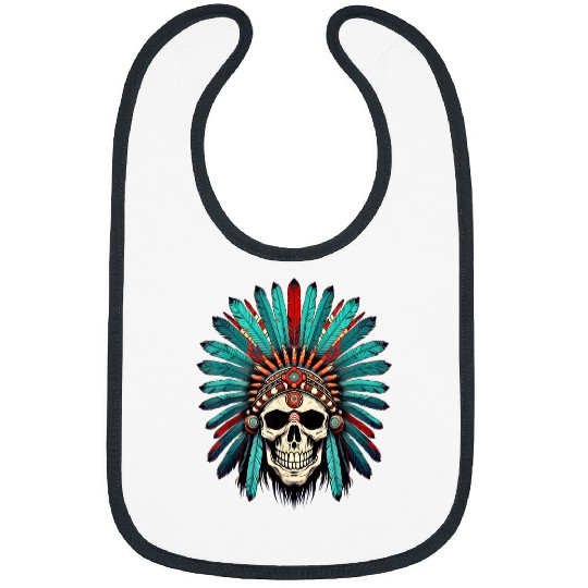Warrior Tribe Feather Headdress Native American Chief Skull 1 Bibs