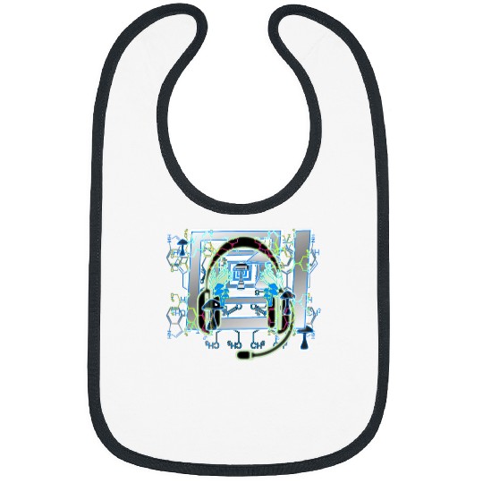 LSD Acid Mushroom Trippy Headphones Graphic Art Design Bibs